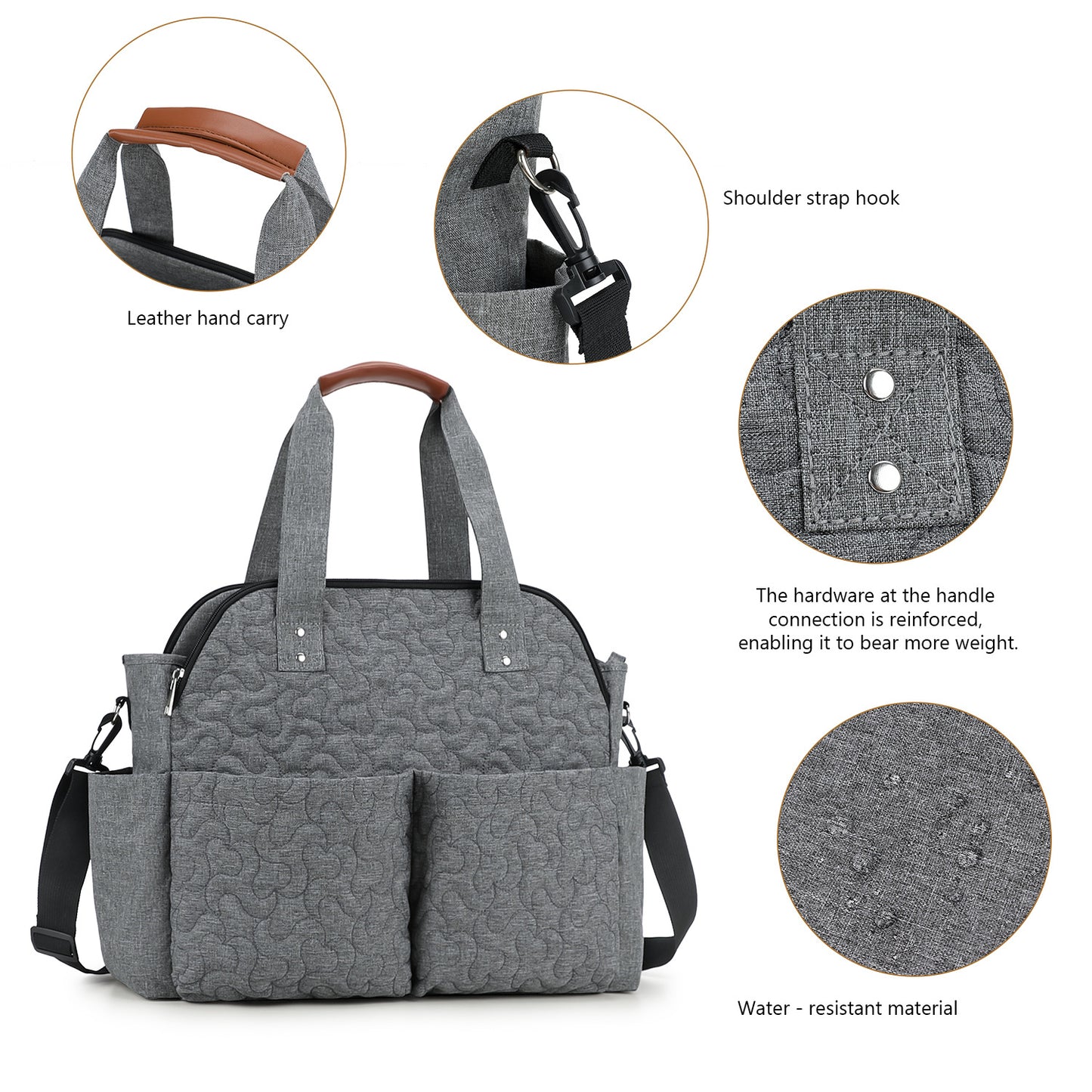 Cotton Diaper Clutch Bag - Portable Baby Essentials Organizer with Embroidered Bear, Travel Changing Pad Case for Newborn