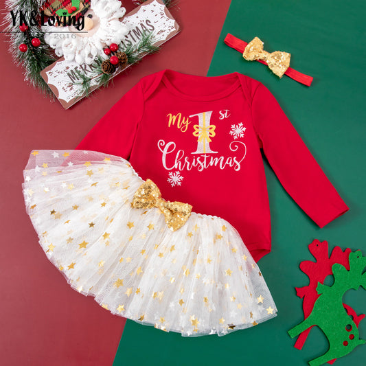 Christmas Baby 2-Piece Set - Printed Romper & Hat Outfit  for Baby Newborn