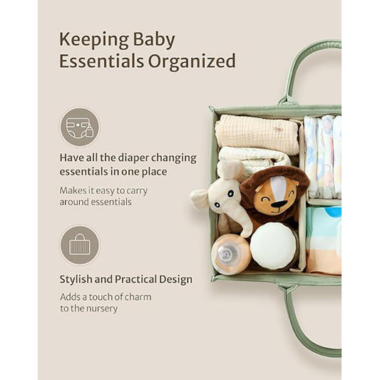 Diaper Tote Bag - Large Capacity 15"x10"x7" Cotton Mommy Bag