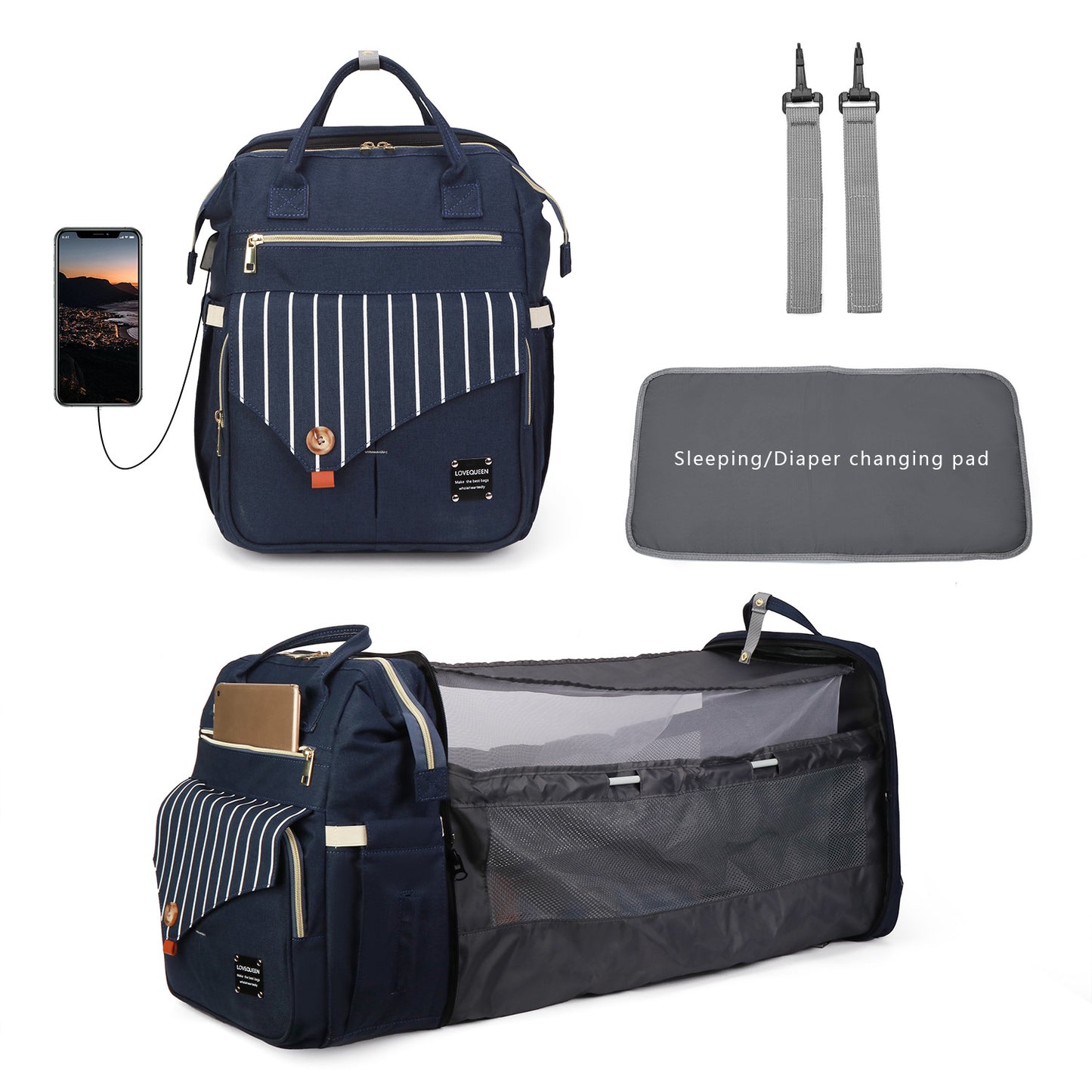 3-in-1 Convertible Baby Travel Bag – Portable Bassinet, Diaper Bag & Changing Station with Mosquito Net, Foldable Baby Bed for Outdoor, Travel & Daily Use