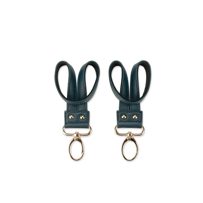 360° Rotating Stroller Hooks – Premium Vegan Leather Clips for Bags & Caddies, Heavy Duty Metal Snaps (Pair, Water Resistant)