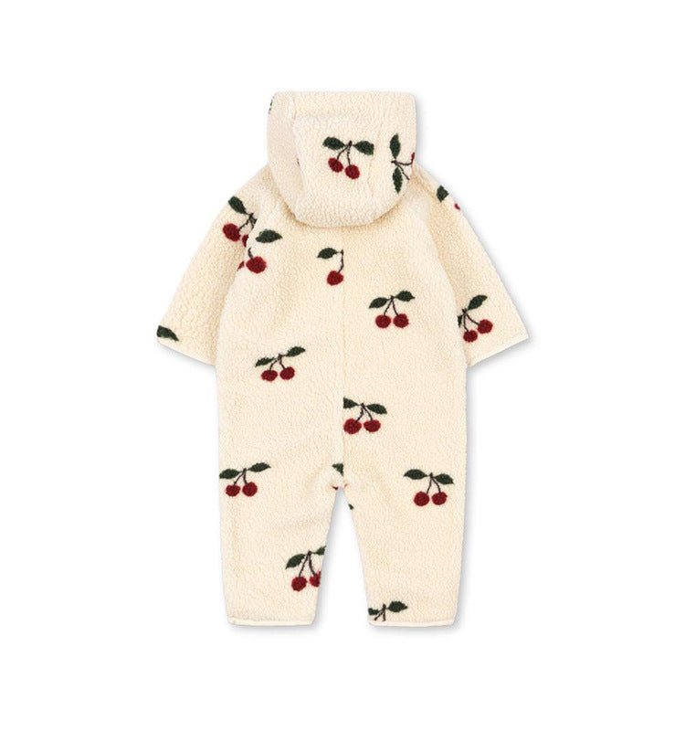 Nordic Style Baby Fleece Romper - Hooded Jumpsuit for Infant Winter Wear