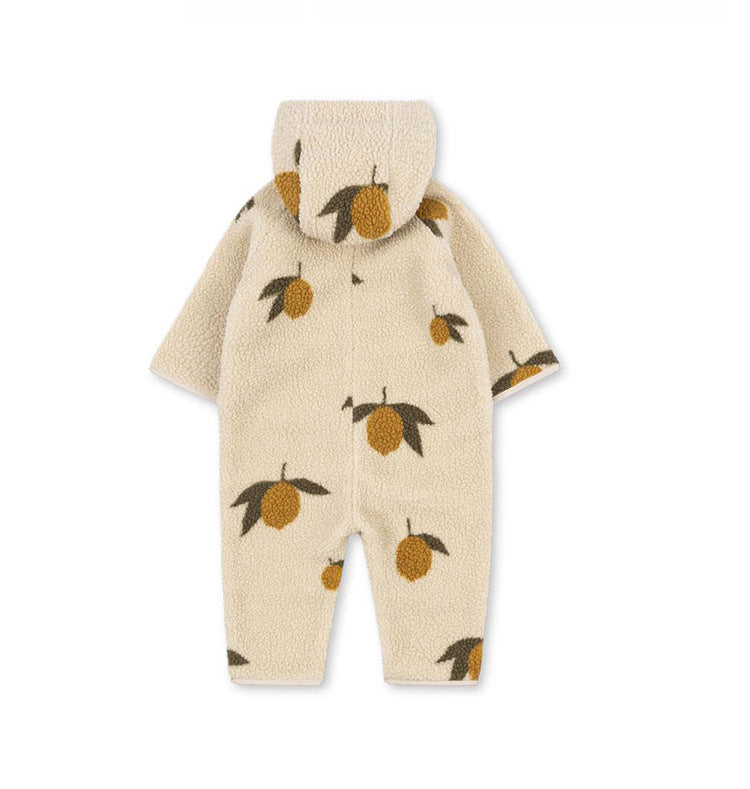 Nordic Style Baby Fleece Romper - Hooded Jumpsuit for Infant Winter Wear