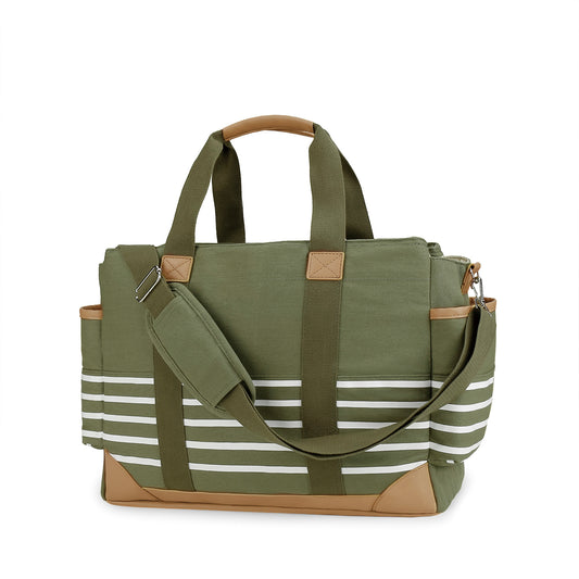 Canvas Diaper Bag Tote - Large Capacity Waterproof Mommy Bag with Stroller Straps, 2 Insulated Pockets & Magnetic Closure
