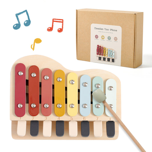 2-in-1 Wooden Piano Xylophone for Toddlers, Montessori Musical Learning Toy with Song Sheets