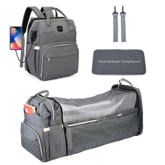 2025 New Multi-Functional Foldable Maternity Bag - Large Capacity Baby Bed with Mosquito Net and Sunshade for Moms