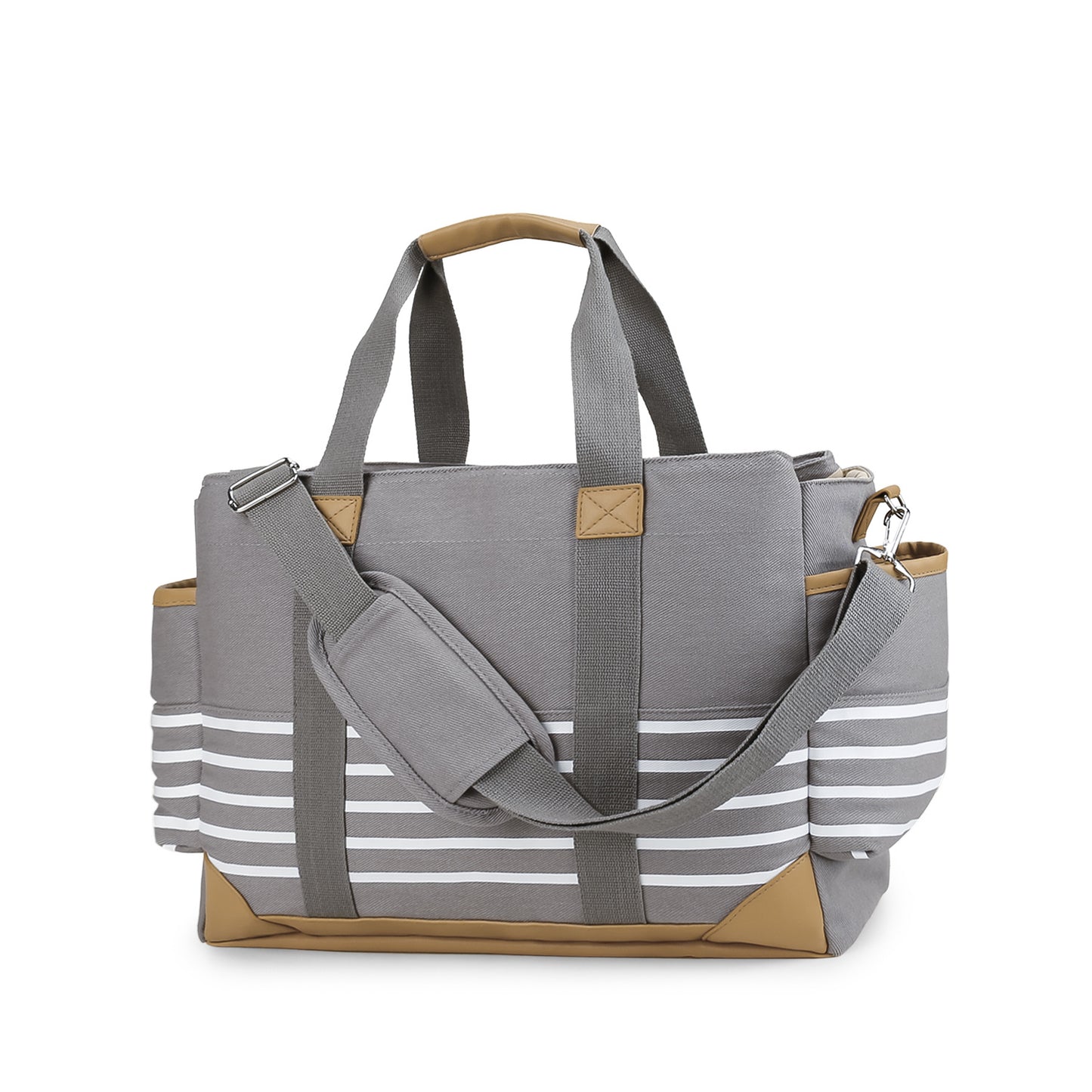 Canvas Diaper Bag Tote - Large Capacity Waterproof Mommy Bag with Stroller Straps, 2 Insulated Pockets & Magnetic Closure