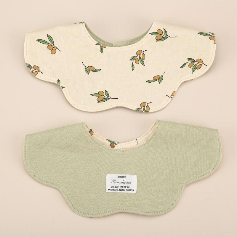 Green Petal Style Drool Bibs - 100% Cotton Teething Bib with Snap Closure