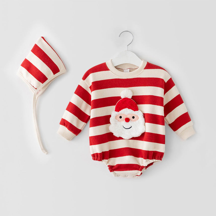 Christmas Baby Outfit | 3-Piece Knit Set with Romper, Pants & Hat