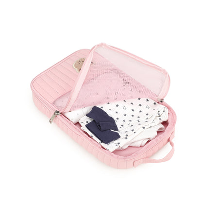 Portable Baby Essentials Organizer with Embroidered Bear, Travel Changing Pad Case for Newborn