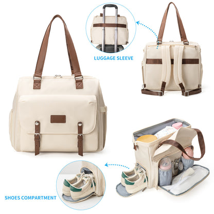 4-in-1 Convertible Diaper Backpack - 16" Multipurpose Travel Bag with Luggage Sleeve