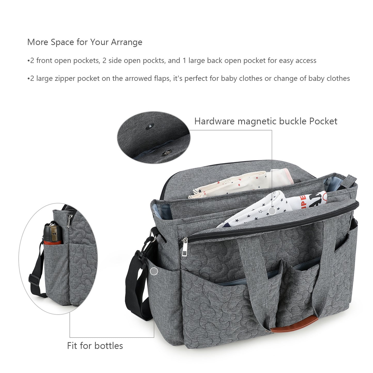 Cotton Diaper Clutch Bag - Portable Baby Essentials Organizer with Embroidered Bear, Travel Changing Pad Case for Newborn