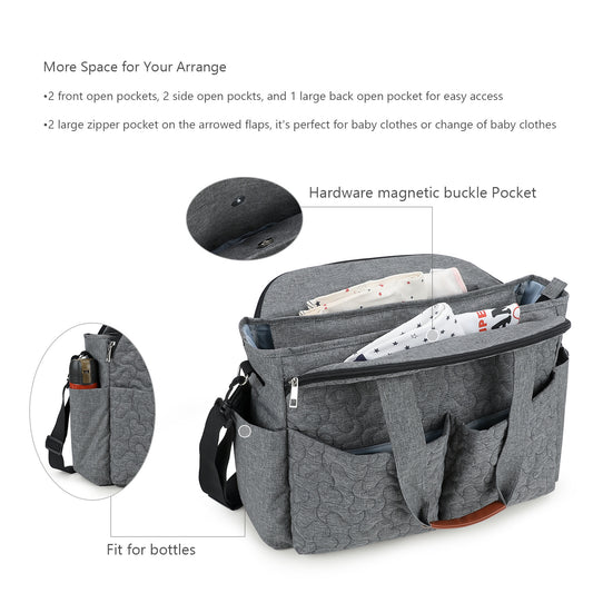 Cotton Diaper Clutch Bag - Portable Baby Essentials Organizer with Embroidered Bear, Travel Changing Pad Case for Newborn