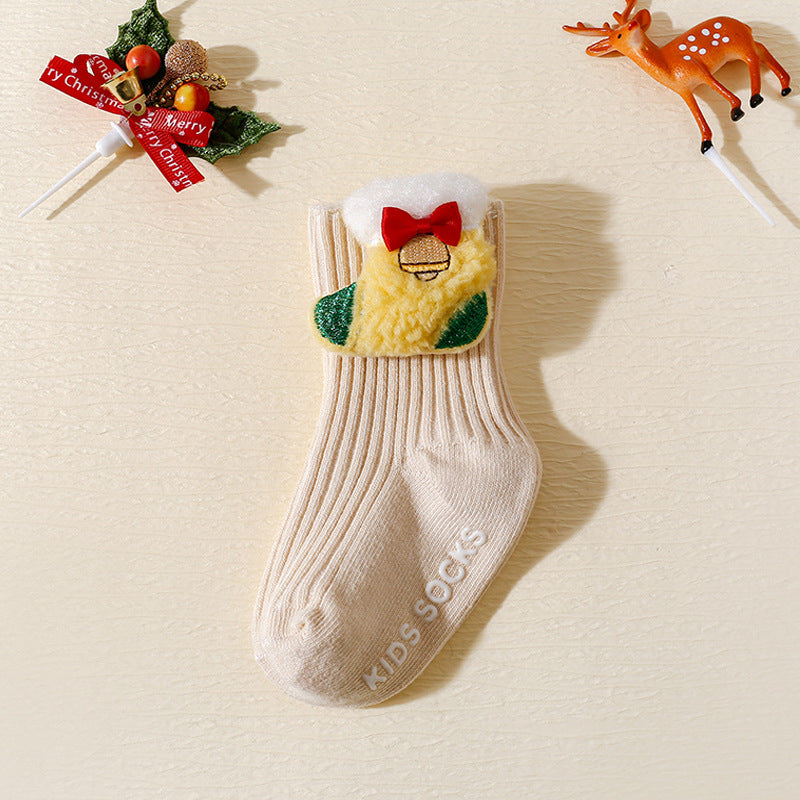 Christmas Baby Socks 3-Pair Set - Non-Slip Grip Cotton Socks with Holiday Designs