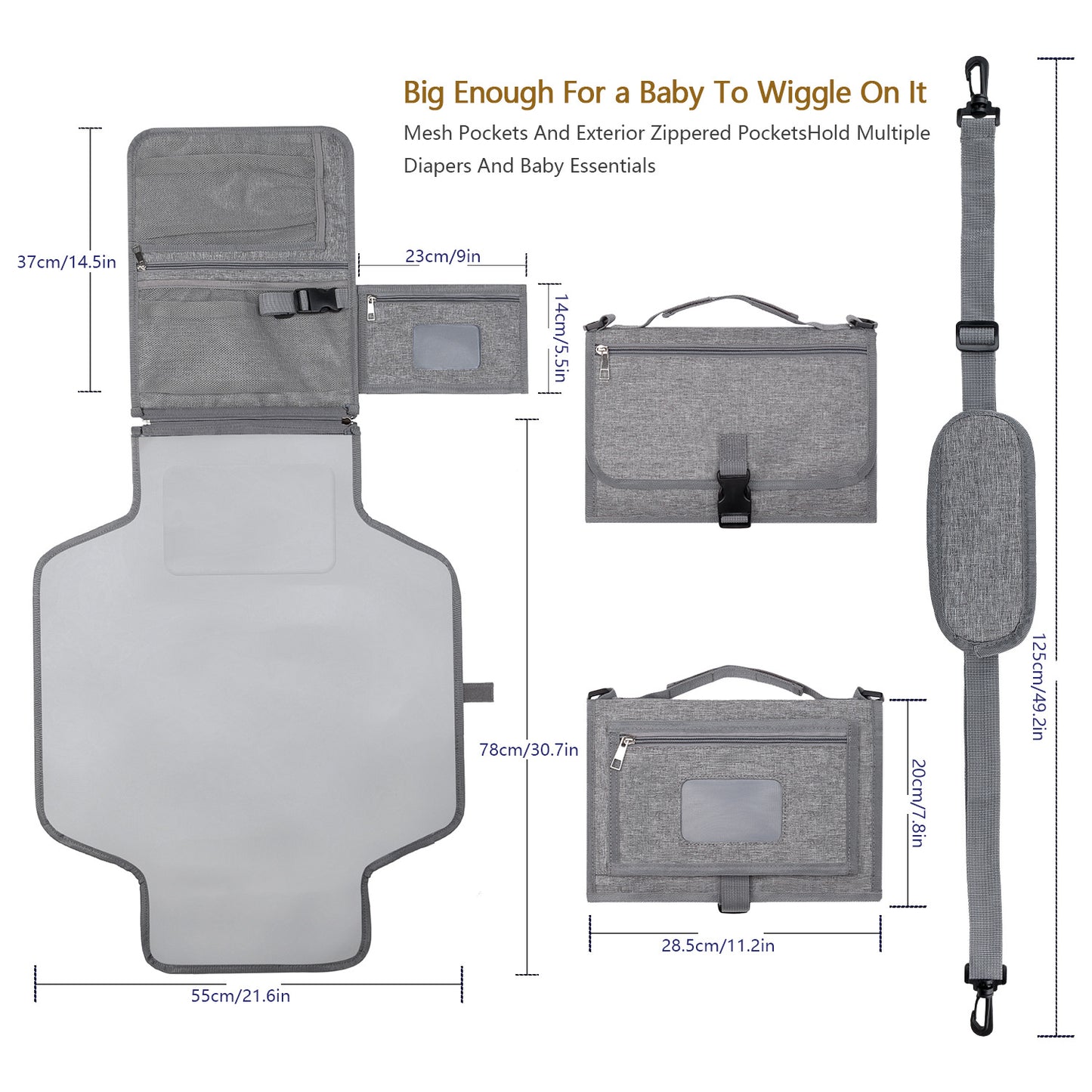 Portable Baby Changing Pad – Foldable Waterproof Diaper Changing Mat with Mesh Pockets & Detachable Pillow, On-the-Go Travel Essential for Mom & Dad