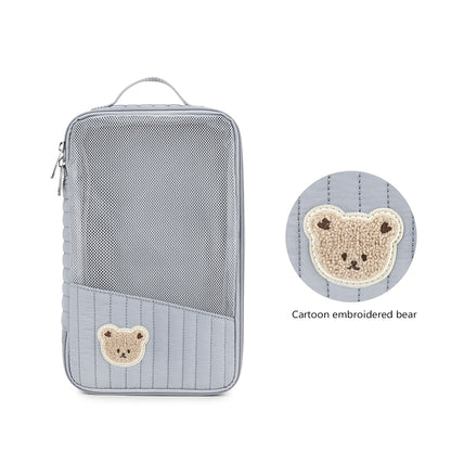 Portable Baby Essentials Organizer with Embroidered Bear, Travel Changing Pad Case for Newborn