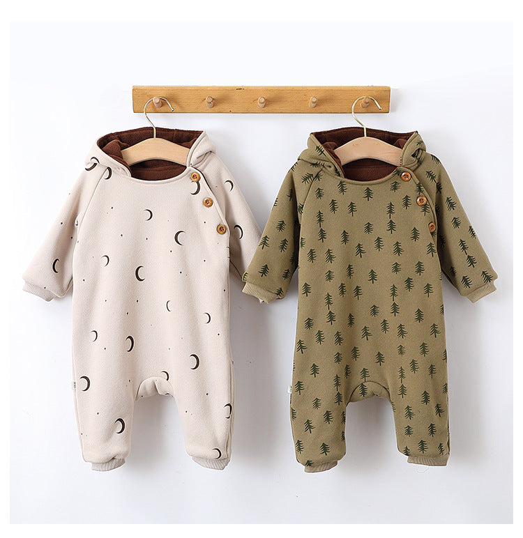 Baby Winter Romper - 3-Layer Thick Animal Print Jumpsuit for Infants