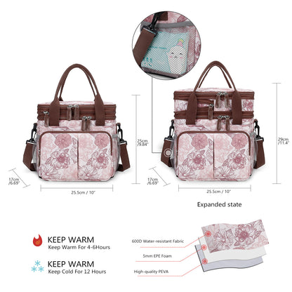 Insulated Breast Pump Bag Cooler – Dual Compartment Leakproof Lunch Tote, Portable Milk Storage Bag for Work & Travel (Floral Prints)