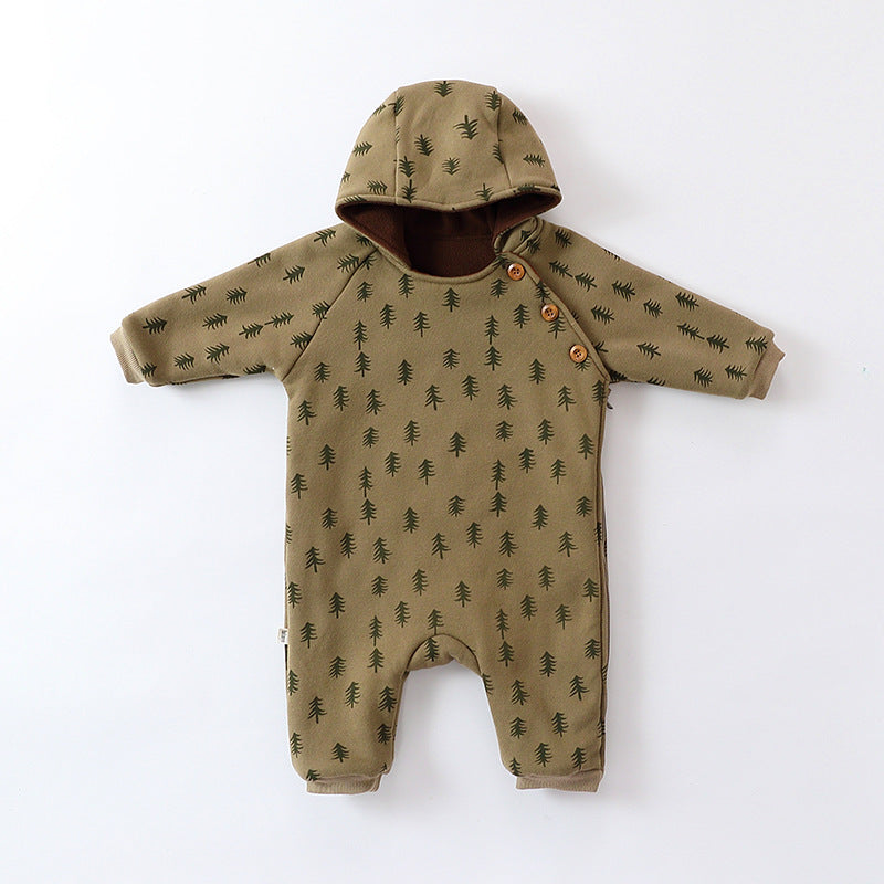 Baby Winter Romper - 3-Layer Thick Animal Print Jumpsuit for Infants
