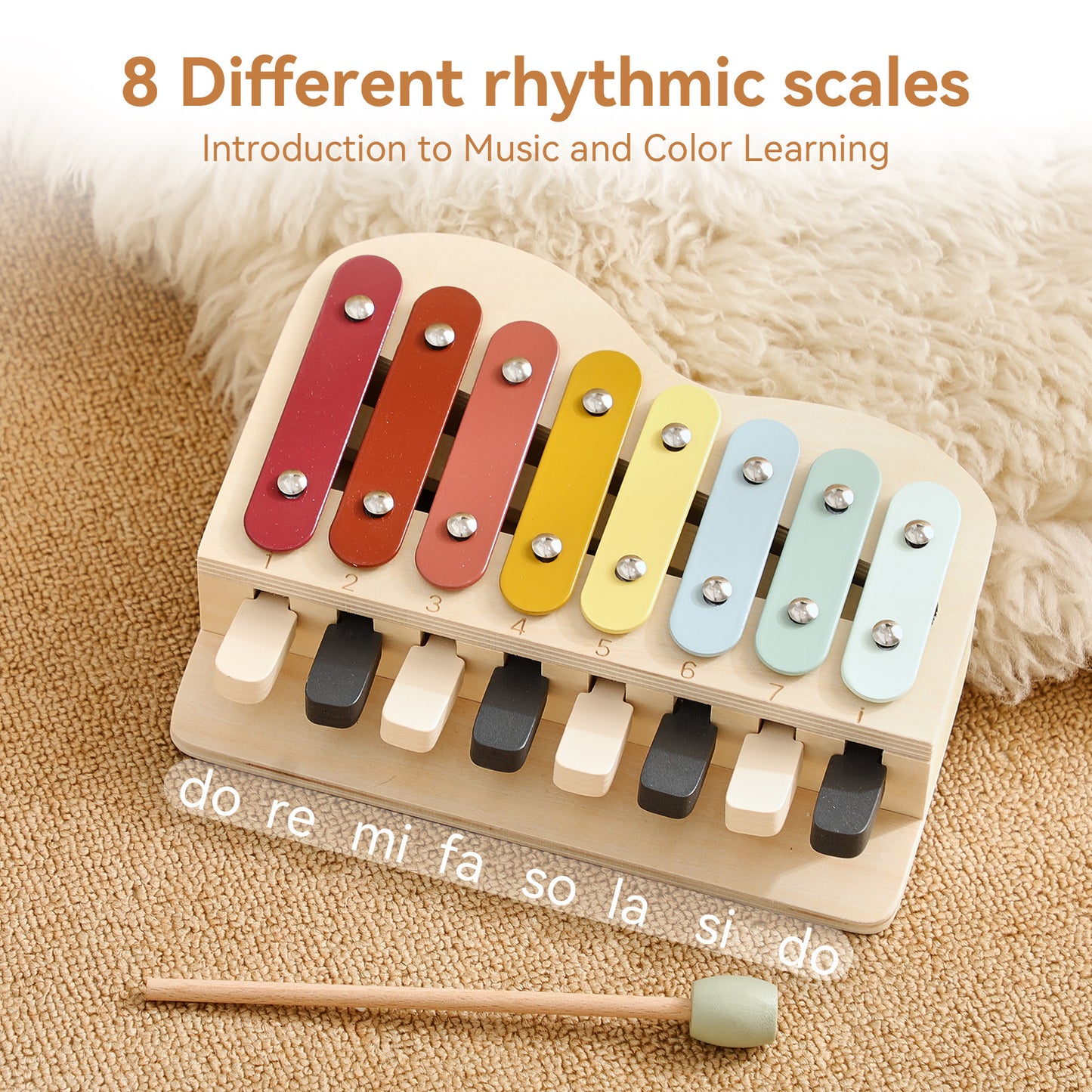 2-in-1 Wooden Piano Xylophone for Toddlers, Montessori Musical Learning Toy with Song Sheets