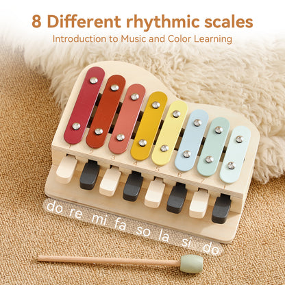 2-in-1 Wooden Piano Xylophone for Toddlers, Montessori Musical Learning Toy with Song Sheets