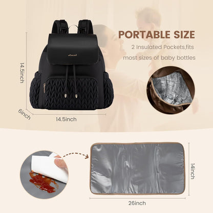 Stylish  Diaper Bag Backpack, Water-Resistant Travel Baby Bag  with Changing Pad, Stroller Straps
