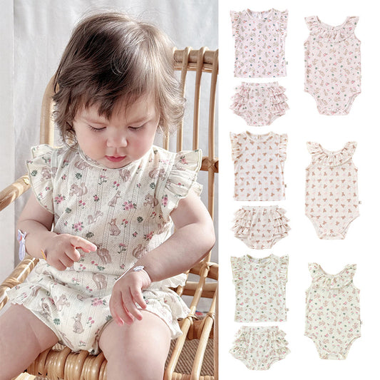 Baby Girl Ruffle Bodysuit & Pants Set - 2-Piece Summer Outfit for Infant Toddler