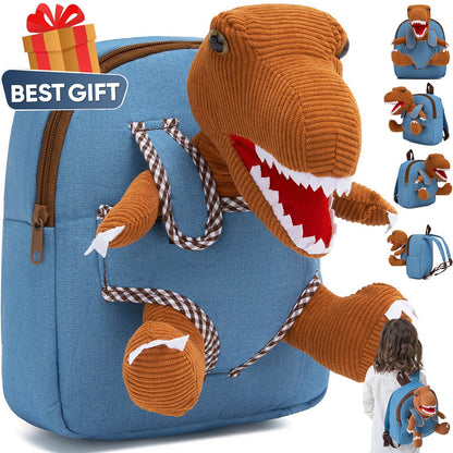 Dinosaur Backpack for Toddlers with Detachable Stuffed Animal - 3D T-Rex Plush Toy Bag for 2-4 Year Old Boy Gifts & Trav