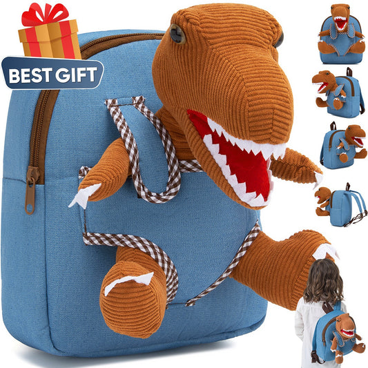 Dinosaur Backpack for Toddlers with Detachable Stuffed Animal - 3D T-Rex Plush Toy Bag for 2-4 Year Old Boy Gifts & Trav