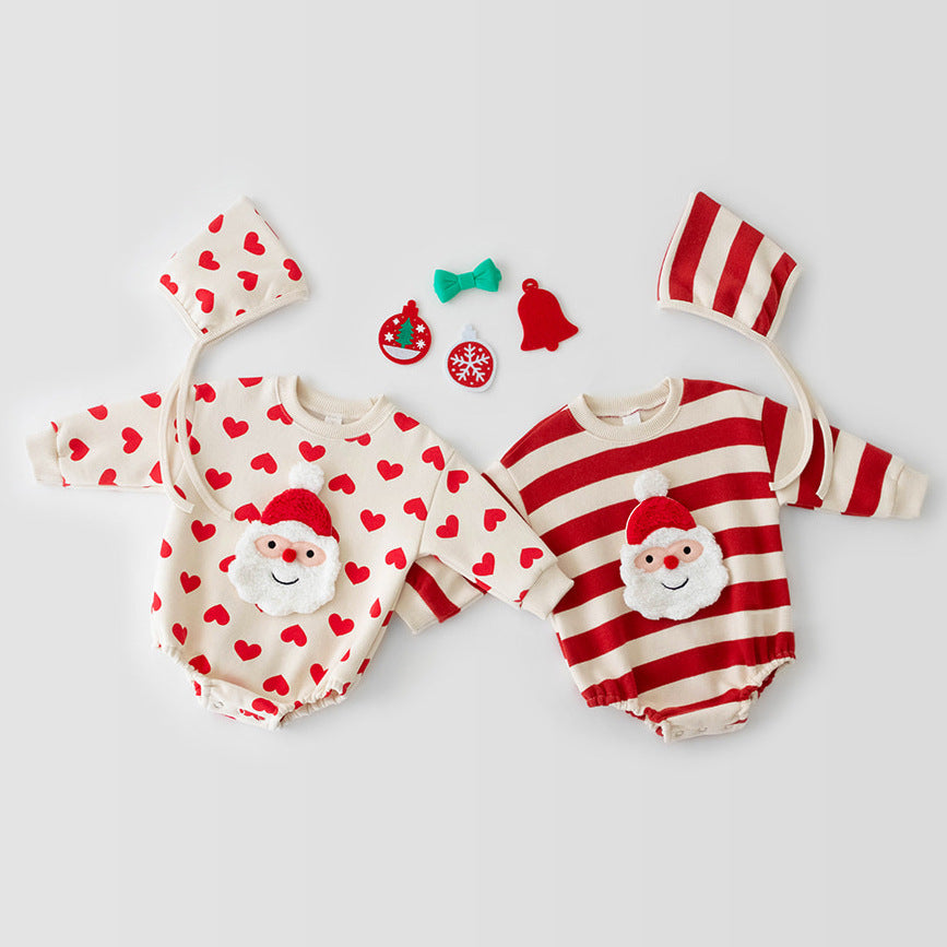 Christmas Baby Outfit | 3-Piece Knit Set with Romper, Pants & Hat