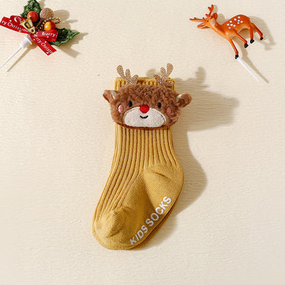 Christmas Baby Socks 3-Pair Set - Non-Slip Grip Cotton Socks with Holiday Designs