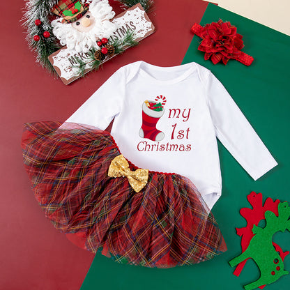 Christmas Baby 2-Piece Set - Printed Romper & Hat Outfit  for Baby Newborn
