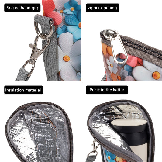 Insulated Bottle Bag with Adjustable Strap – 3D Pattern Thermal Baby Milk Bottle Holder, Portable Water Bottle Pouch for Stroller, Outdoor Travel