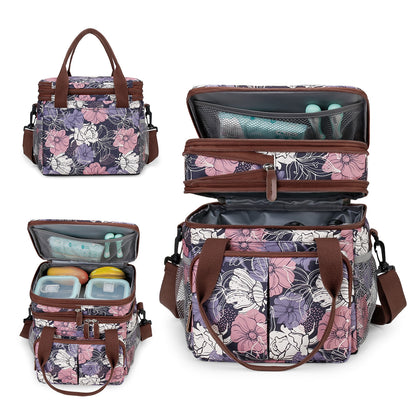 Insulated Breast Pump Bag Cooler – Dual Compartment Leakproof Lunch Tote, Portable Milk Storage Bag for Work & Travel (Floral Prints)