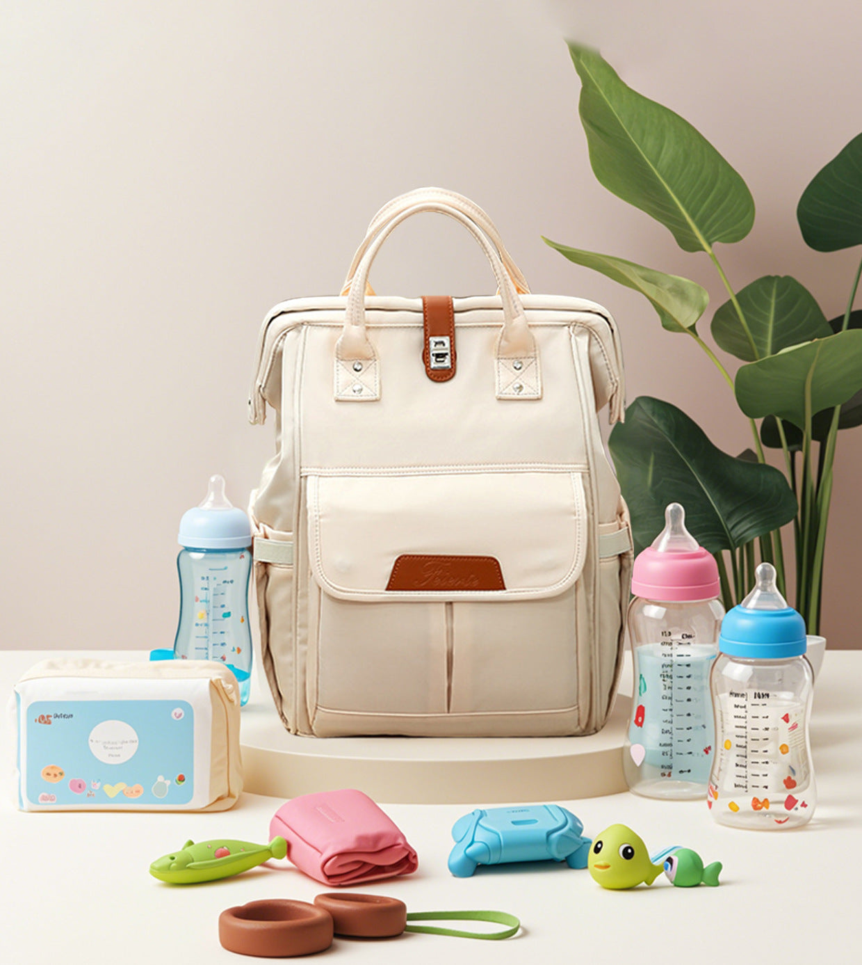 Multi-Functional Diaper Bag , Large Capacity Waterproof Mommy Tote with Insulated Pocket, Quick One-Hand Open Magnetic/Snap Closure