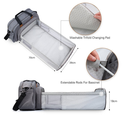 Quilted Diaper Bag Tote with Baby Bed– Foldable Portable Mommy Bag with Changing Pad