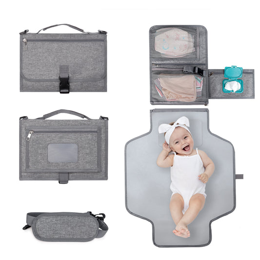 Portable Baby Changing Pad – Foldable Waterproof Diaper Changing Mat with Mesh Pockets & Detachable Pillow, On-the-Go Travel Essential for Mom & Dad