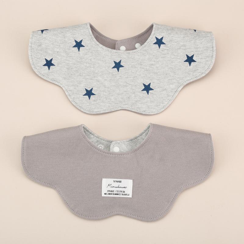 Gray Petal Style Drool Bibs - 100% Cotton Teething Bib with Snap Closure