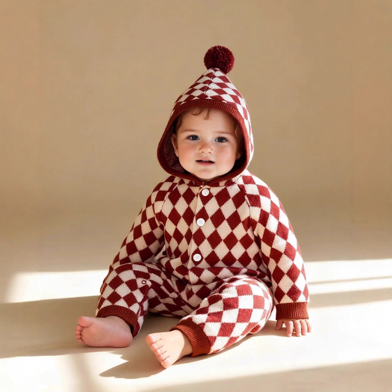 Christmas Plaid Baby Romper - Long Sleeve Knit Jumpsuit