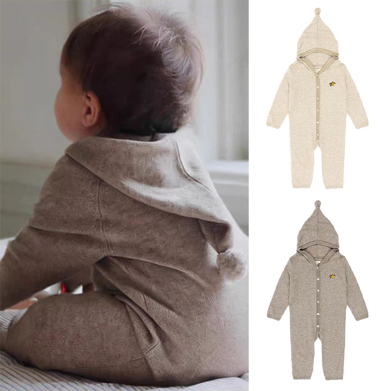 Baby Knit Romper - Nordic Style Hooded Jumpsuit for Infant Winter Wear