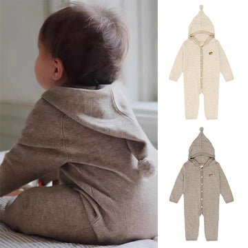 Baby Knit Romper - Nordic Style Hooded Jumpsuit for Infant Winter Wear