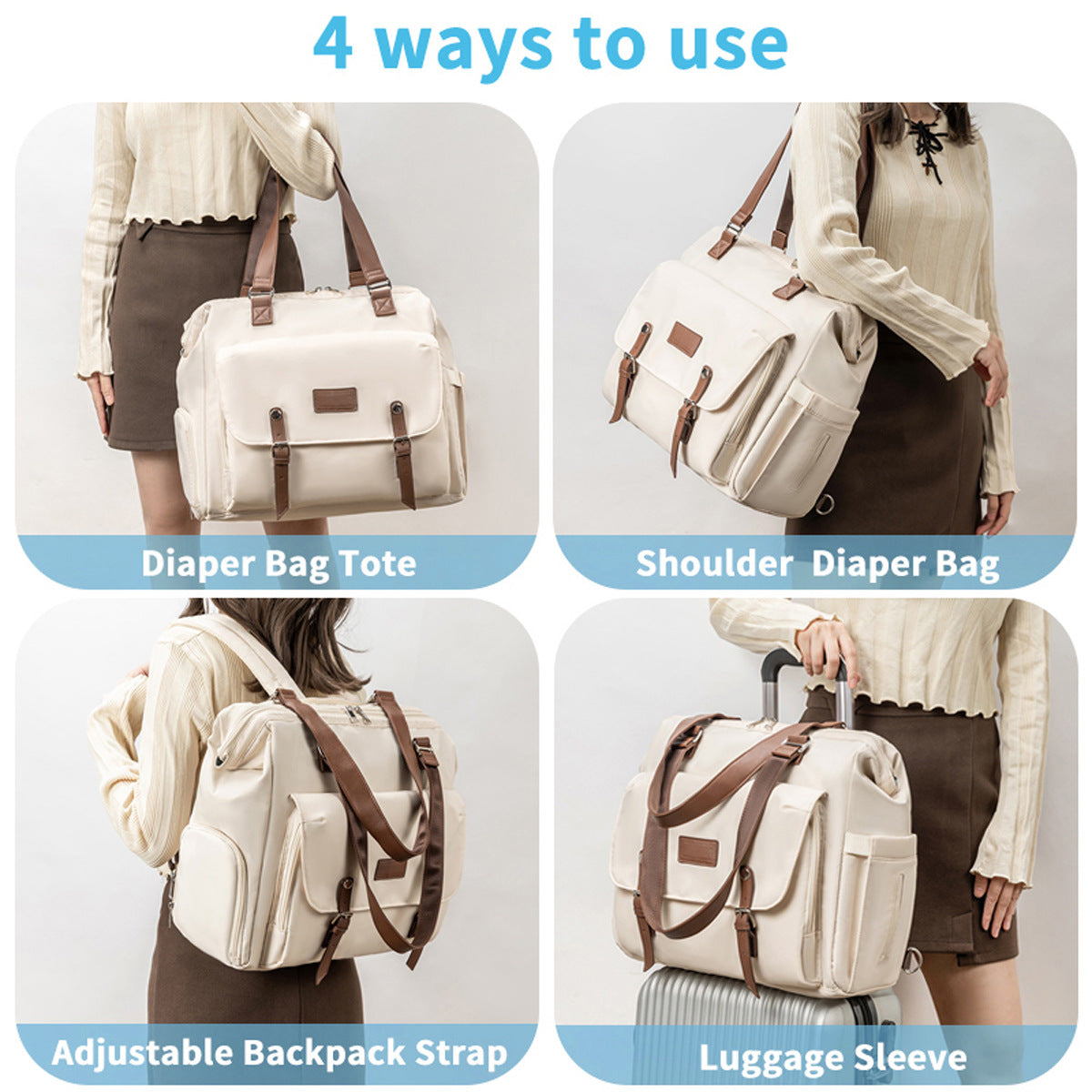 4-in-1 Convertible Diaper Backpack - 16" Multipurpose Travel Bag with Luggage Sleeve