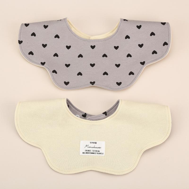 Beige Petal Style Drool Bibs - 100% Cotton Teething Bib with Snap Closure