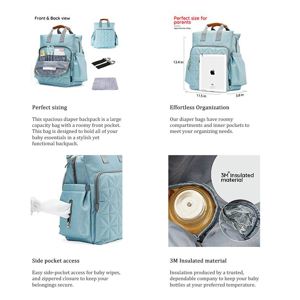 Multi-Function Diaper Bag Backpack – Large Capacity Waterproof Mom Bag with Insulated Bottle Pockets, Stylish Travel Baby Bag for Women