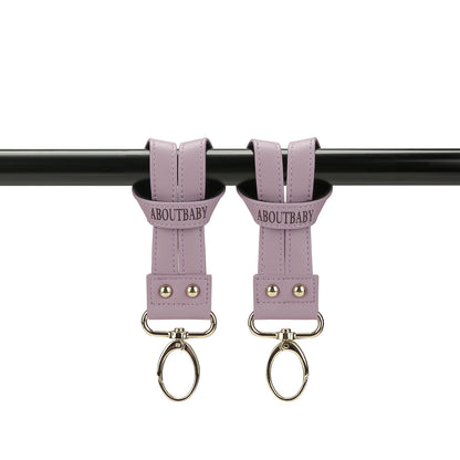 360° Rotating Stroller Hooks – Premium Vegan Leather Clips for Bags & Caddies, Heavy Duty Metal Snaps (Pair, Water Resistant)