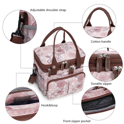 Insulated Breast Pump Bag Cooler – Dual Compartment Leakproof Lunch Tote, Portable Milk Storage Bag for Work & Travel (Floral Prints)