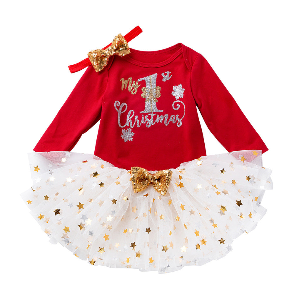 Christmas Baby 2-Piece Set - Printed Romper & Hat Outfit  for Baby Newborn