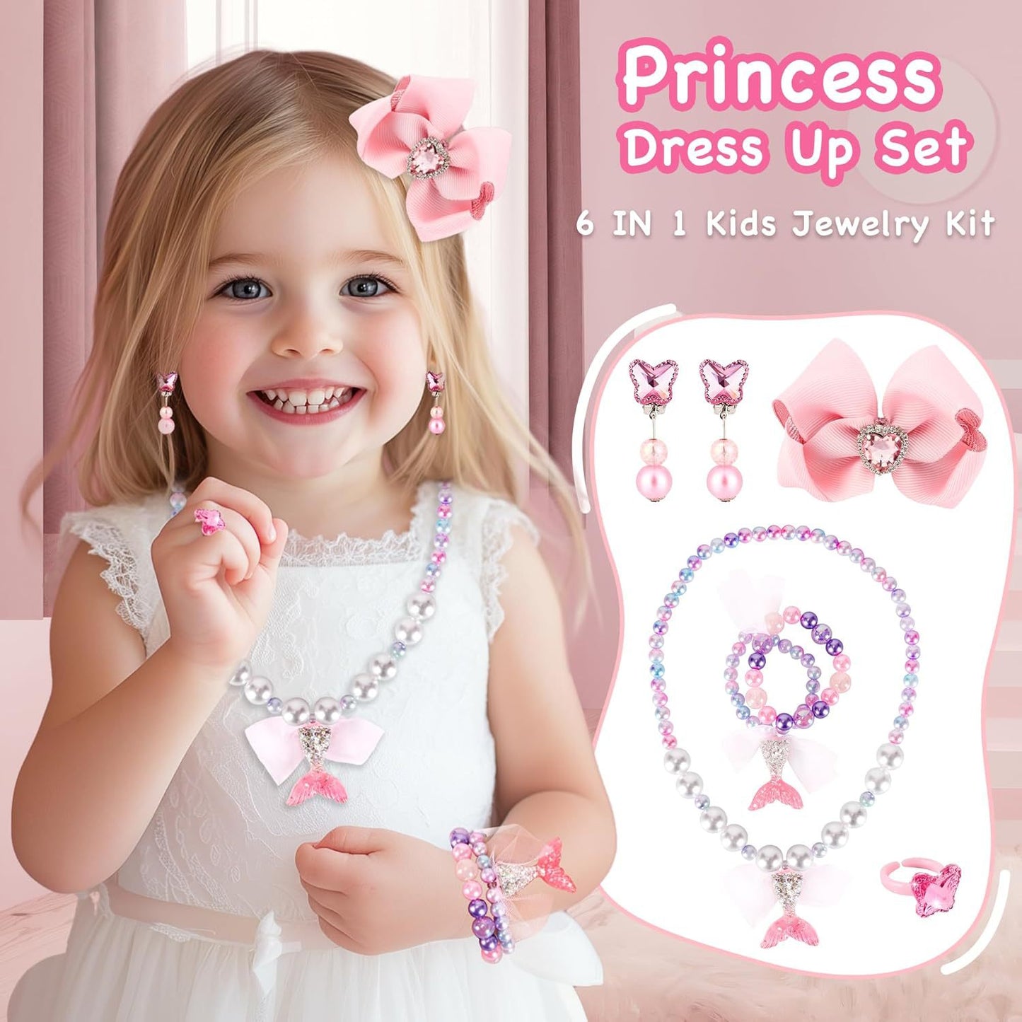 Personalized Girl's Purse Set for Toddlers - My First Wallet with Princess Jewelry, Dress Up Toy Gift for 3-6 Year Old (Custom Initial)