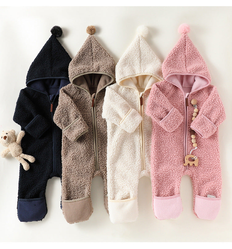 Baby Hooded Romper - Ultra-Soft Fleece Zip-Up Jumpsuit for Infants