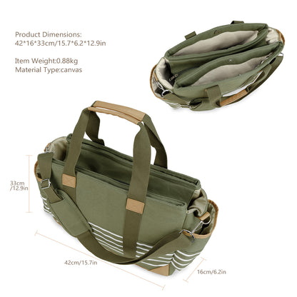 Canvas Diaper Bag Tote - Large Capacity Waterproof Mommy Bag with Stroller Straps, 2 Insulated Pockets & Magnetic Closure